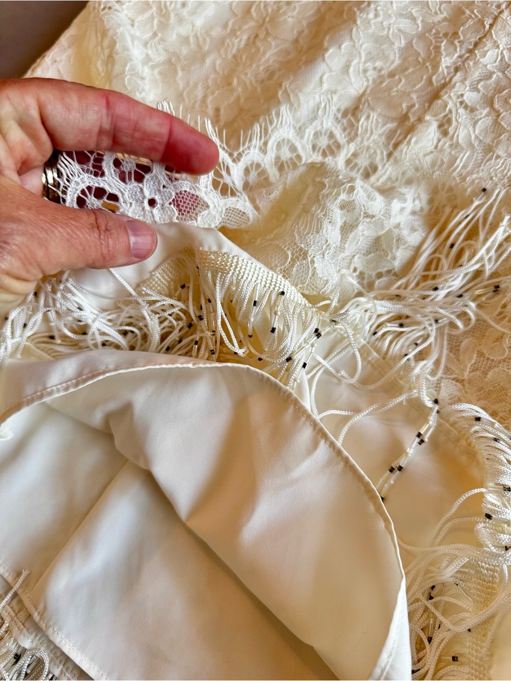 J. CREW Cream Lace Beaded Fringe Slip Dress - Wedding & Evening Dress - Picture 11 of 16